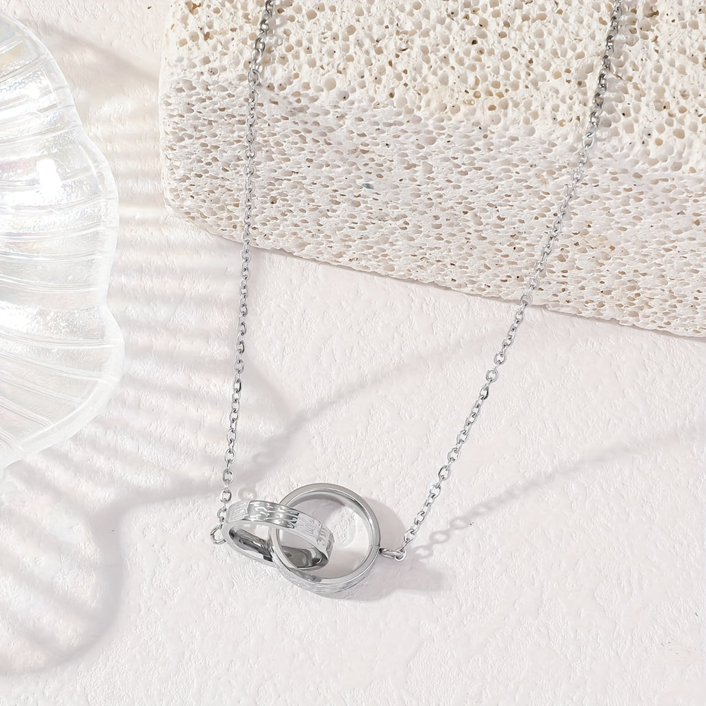 Ayatul Kursi Double Ring Necklace Silver Stainless Steel - Product Detail Flat Lay | CIGAONI

