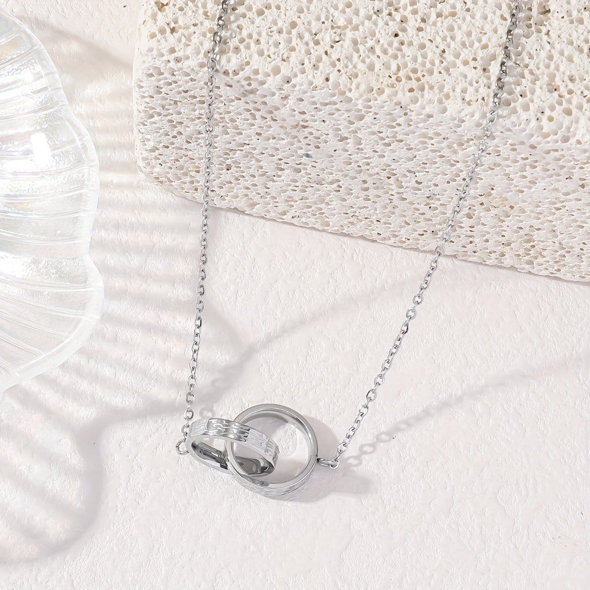 Ayatul Kursi Double Ring Necklace Silver Stainless Steel - Product Detail Flat Lay | CIGAONI

