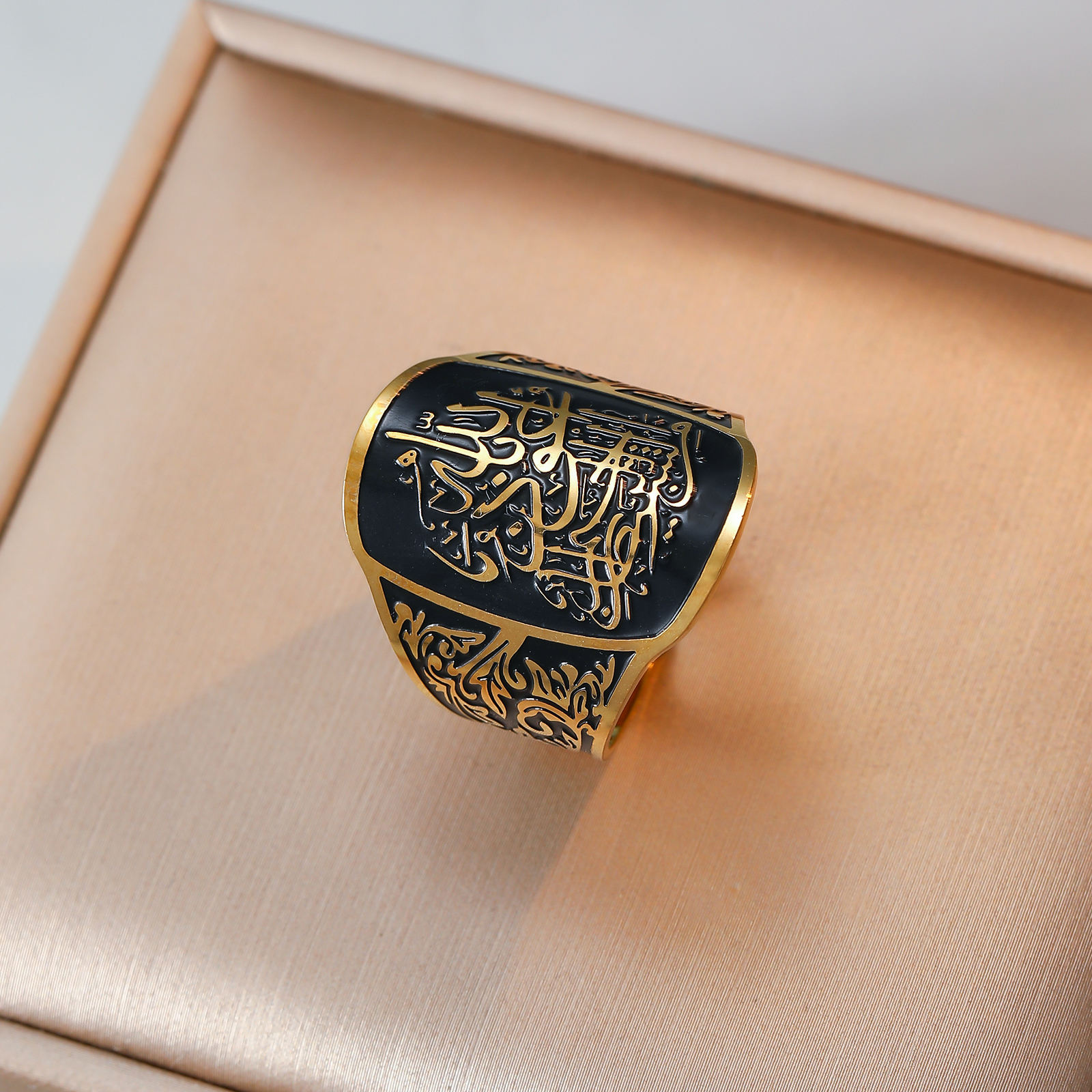 Gold Ayatul Kursi Ring for Men - Handcrafted Arabic Calligraphy Jewelry with Sacred Filigree Engraving