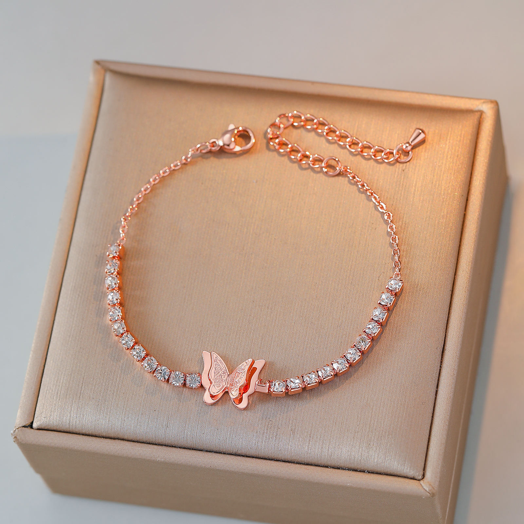 Rose Gold Butterfly Tennis Bracelet - Handcrafted Islamic Script Jewelry for Transformation and Hope by Cigaoni