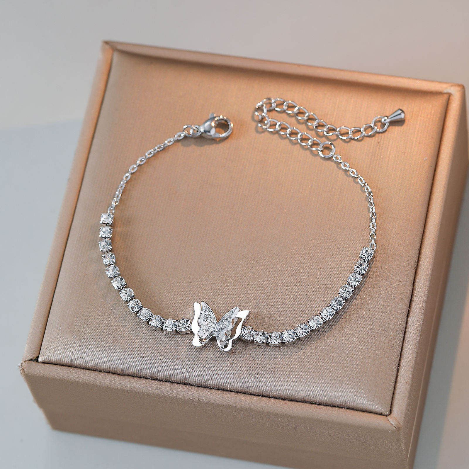 Silver Butterfly Faith Bracelet - Polished Stainless Steel Arabic Calligraphy Tennis Jewelry for Patience and Gratitude