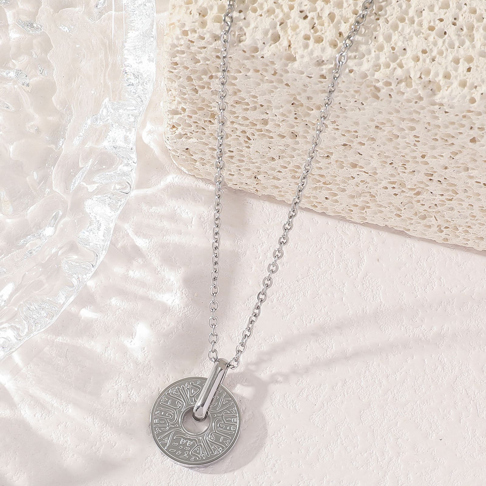 Polished Silver Eternal Ring of Faith Necklace - Durable and tarnish-free Islamic calligraphy jewelry with adjustable chain

