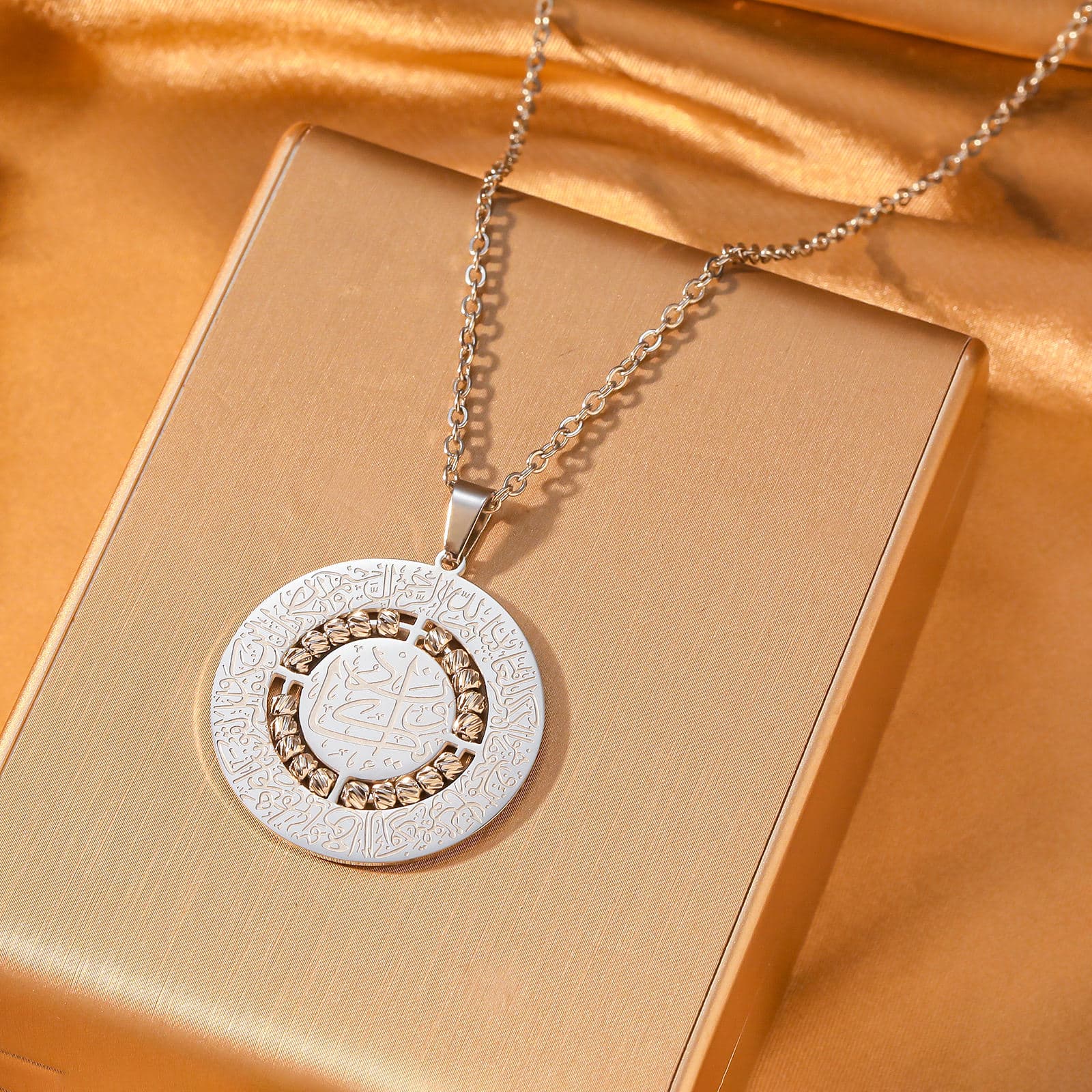 The Sovereign Shield Spinner - Premium Triple-Layered Sacred Script Necklace with Flourishing Golden Beads | CIGAONI Artisan Heritage