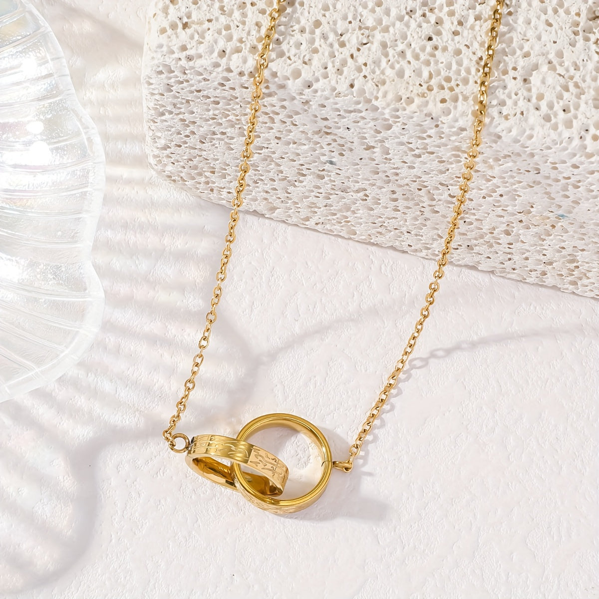 Ayatul Kursi Double Ring Necklace Gold Plated - Flat Lay Detail Close-Up | CIGAONI

