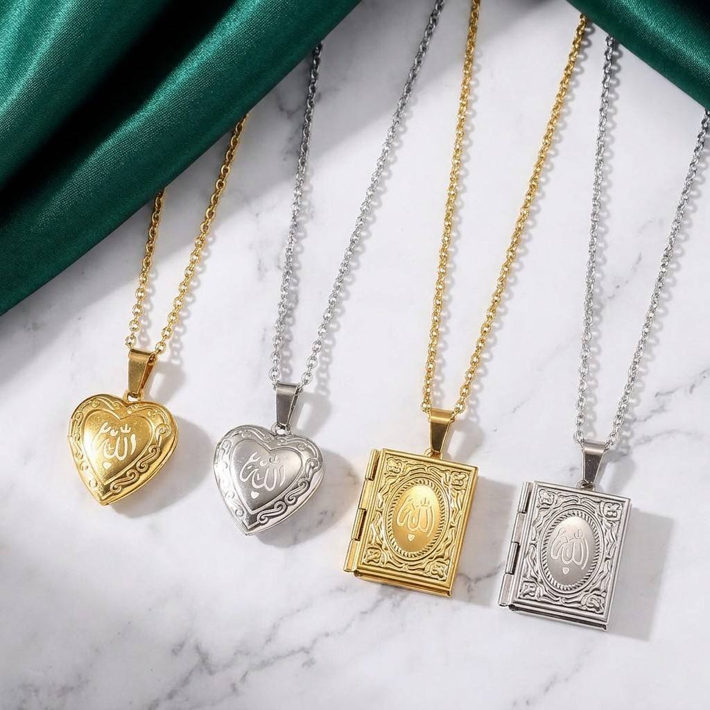 CIGAONI Sacred Keeper Allah Calligraphy Heart Locket Necklace - 18K Gold Plated Islamic Jewelry