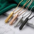 CIGAONI Ayatul Kursi Four-Sided Vertical Bar Necklace Collection - Handcrafted Arabic Calligraphy Pillar Pendant in Gold, Silver, Rose Gold and Black