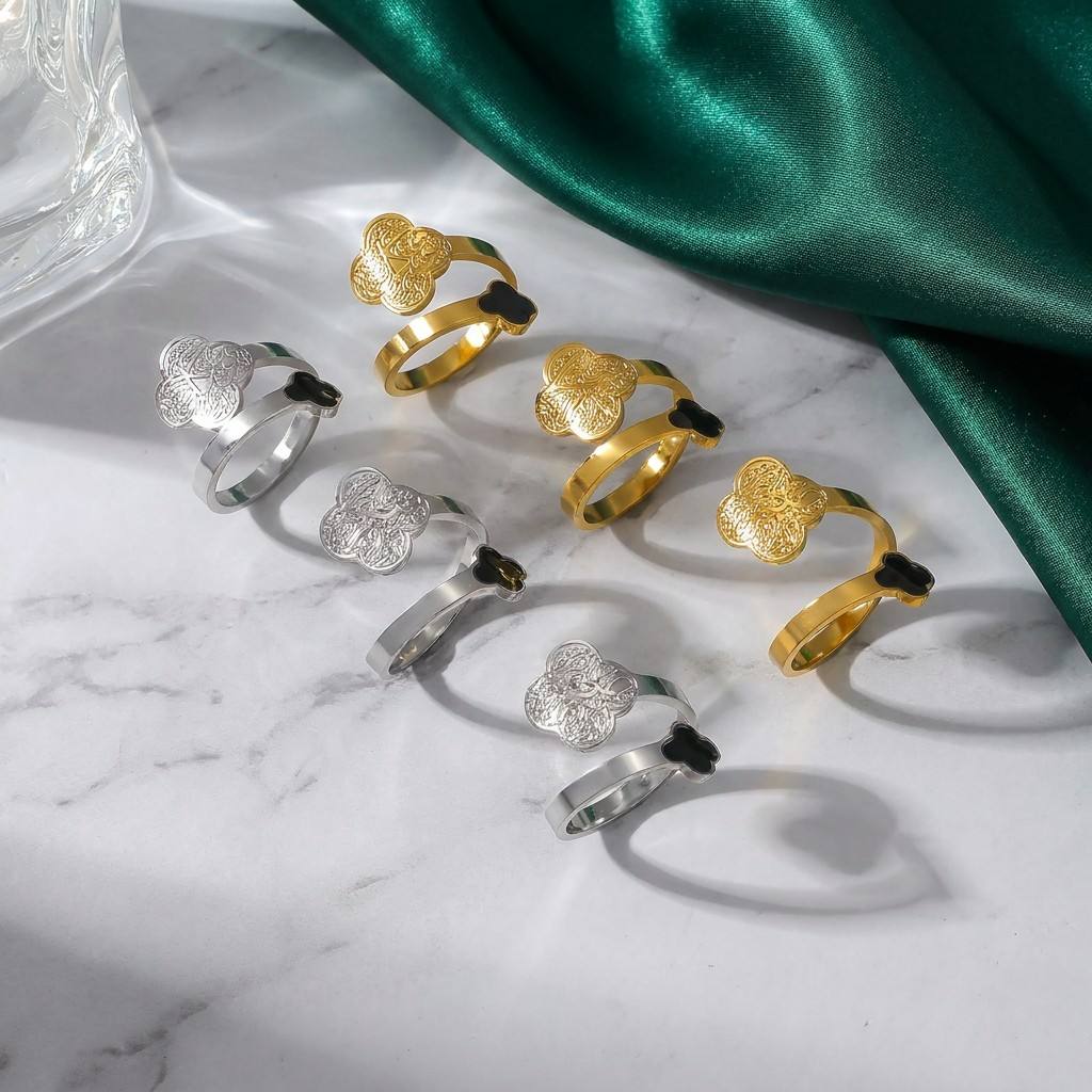 The Virtuous Bloom Wrap Ring - Handcrafted Sabr, Shukr, Tawakkul Script Ring in Stainless Steel | CIGAONI Artisan Collection