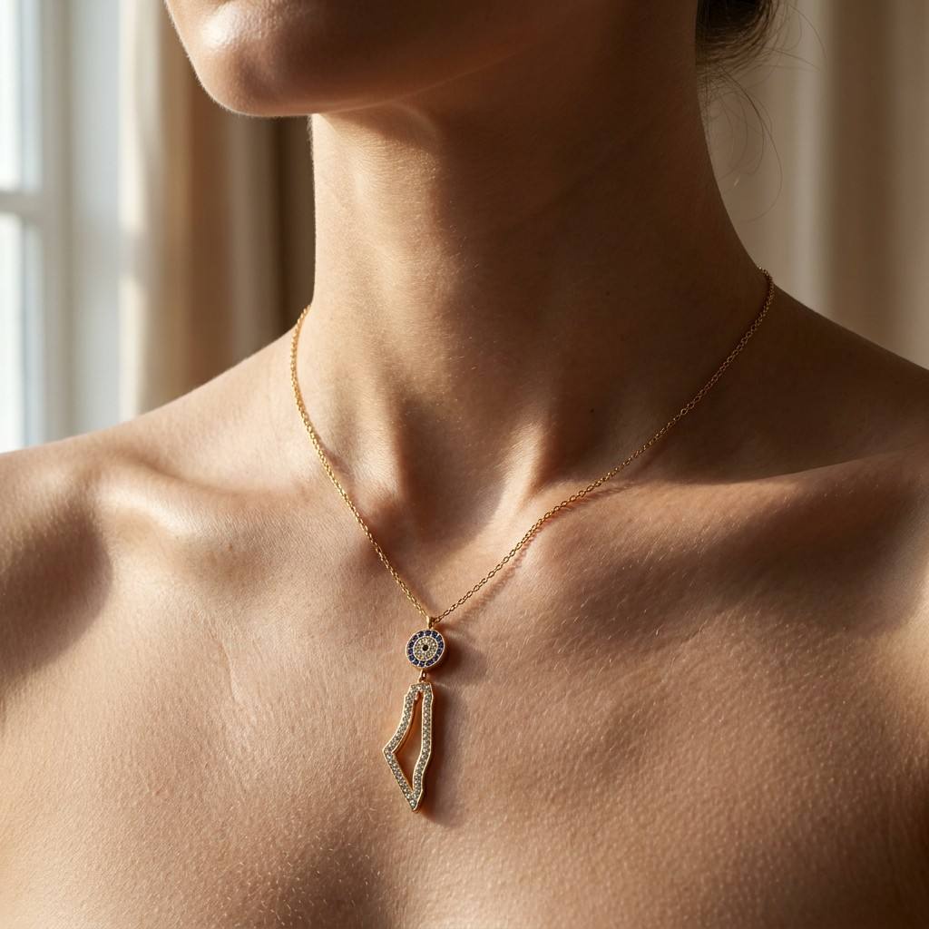 Eternal Guardian Necklace gold arrow pendant necklace worn on neck close-up - CIGAONI