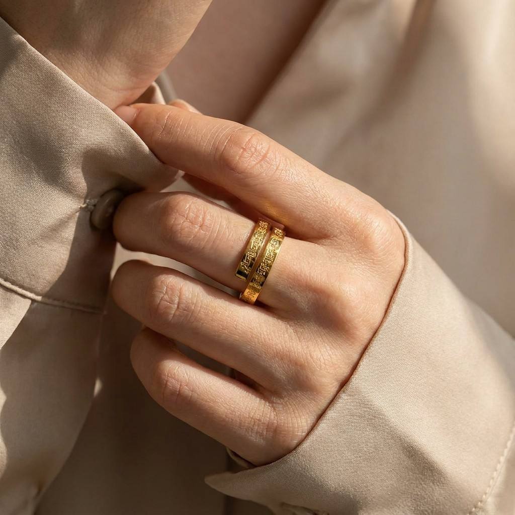 Adjustable Ayatul Kursi Spiral Ring - Resizable Wrap Around Arabic Calligraphy Bangle Ring | 18K Gold Plated Sacred Protection Jewelry