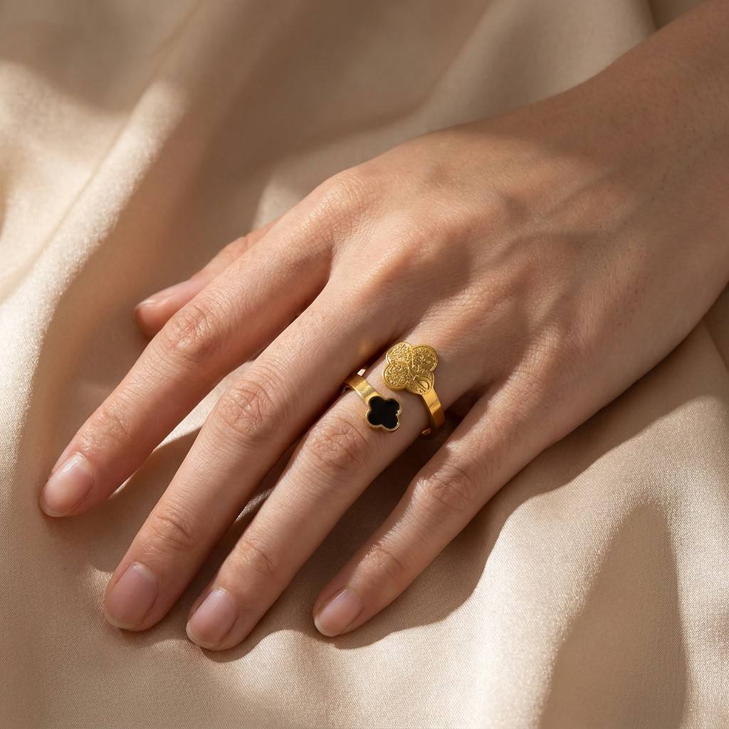 The Virtuous Bloom Wrap Ring - Handcrafted Sabr, Shukr, Tawakkul Script Ring in Stainless Steel | CIGAONI Artisan Collection