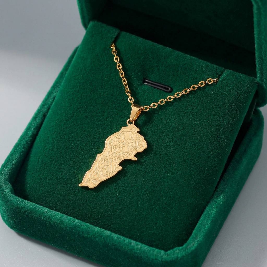 CIGAONI Sacred Soil Gold Iraq Map Necklace in Emerald Green Luxury Gift Box