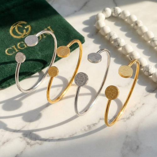 CIGAONI Sacred Heritage Bangle Collection - Handcrafted Ma Shaa Allah and Al-Aqsa Mosque Relief Bangles in Gold and Silver

