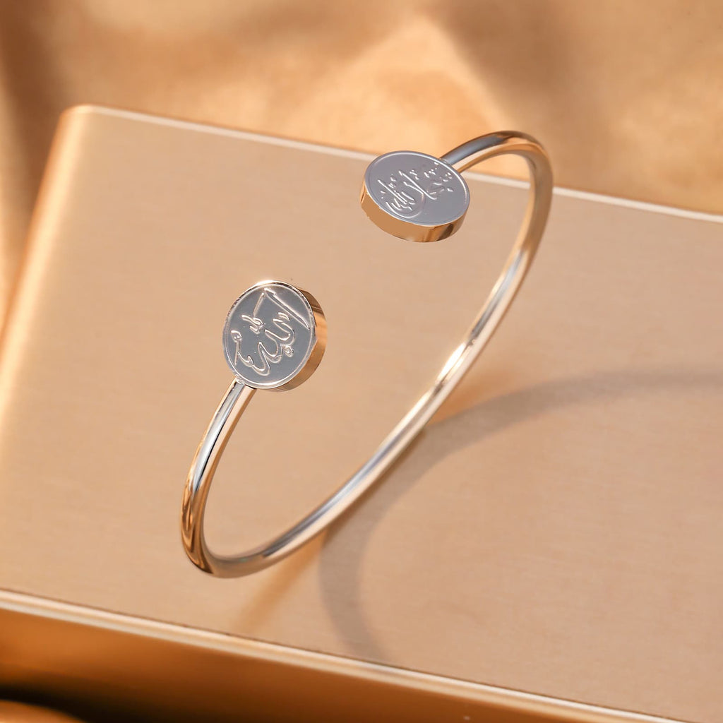 Polished stainless steel sacred heritage cuff - High-quality religious gift with mirror finish by CIGAONI

