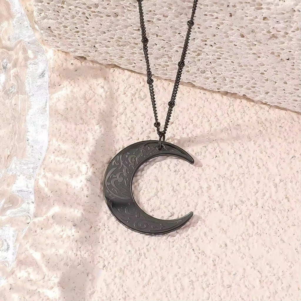 Midnight Black Ayatul Kursi Necklace - Unique matte black finish Islamic pendant with sharp laser-etched calligraphy

