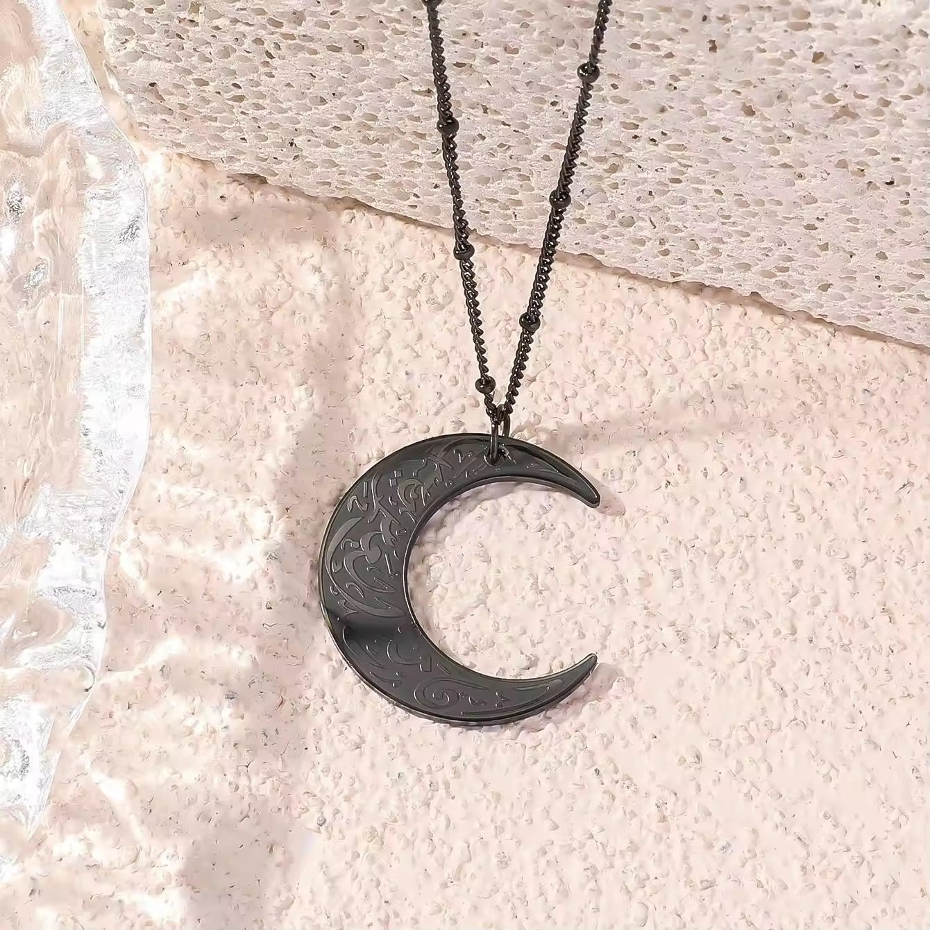 Midnight Black Ayatul Kursi Necklace - Unique matte black finish Islamic pendant with sharp laser-etched calligraphy

