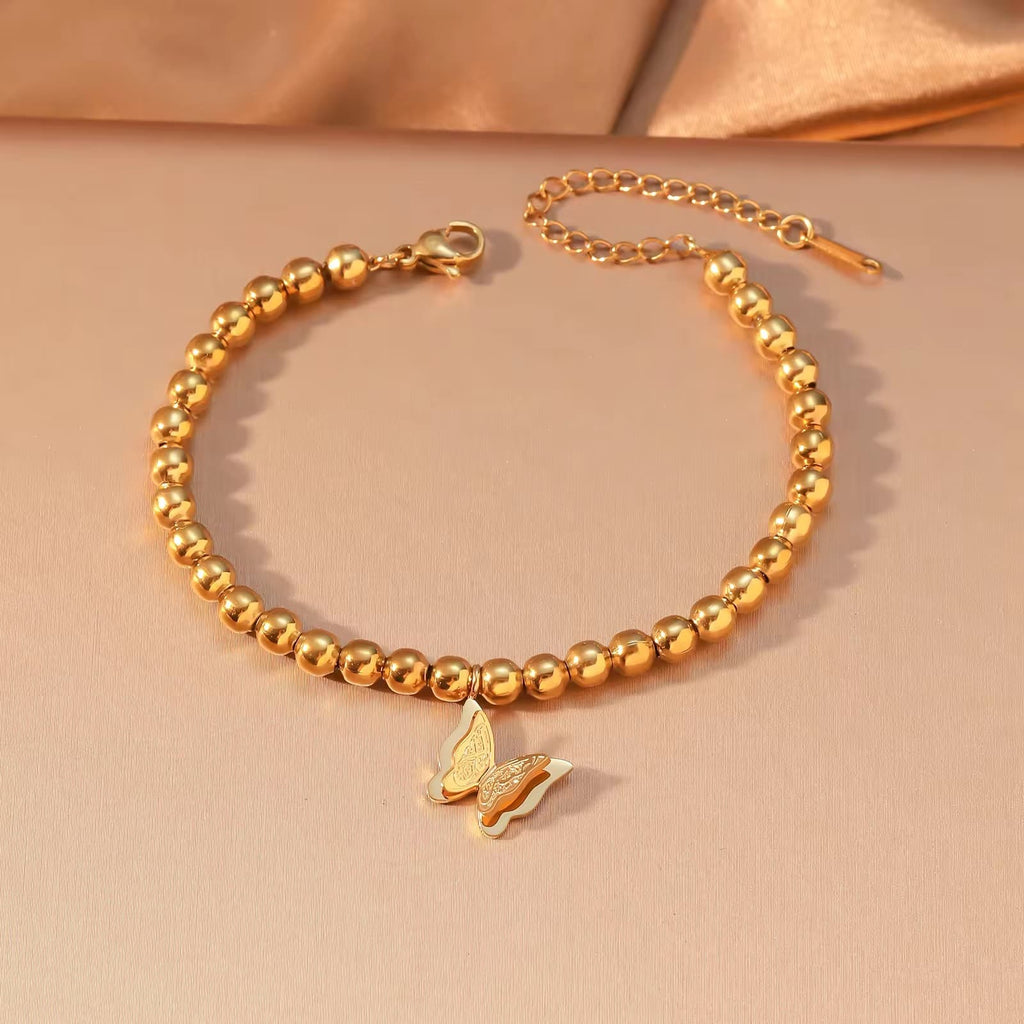 CIGAONI Wings of Amal | Butterfly Filigree Beaded Bracelet - 18K Gold & Silver Stainless Steel Charm Jewelry - Symbol of Patience & Hope