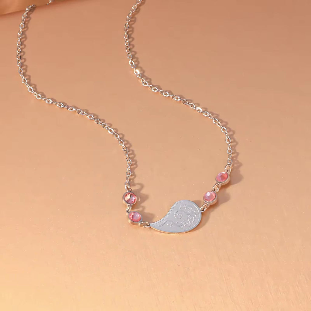 CIGAONI Dewdrop Serenity Necklace - gold teardrop pendant with pink zircon gemstone, delicate spiritual jewelry