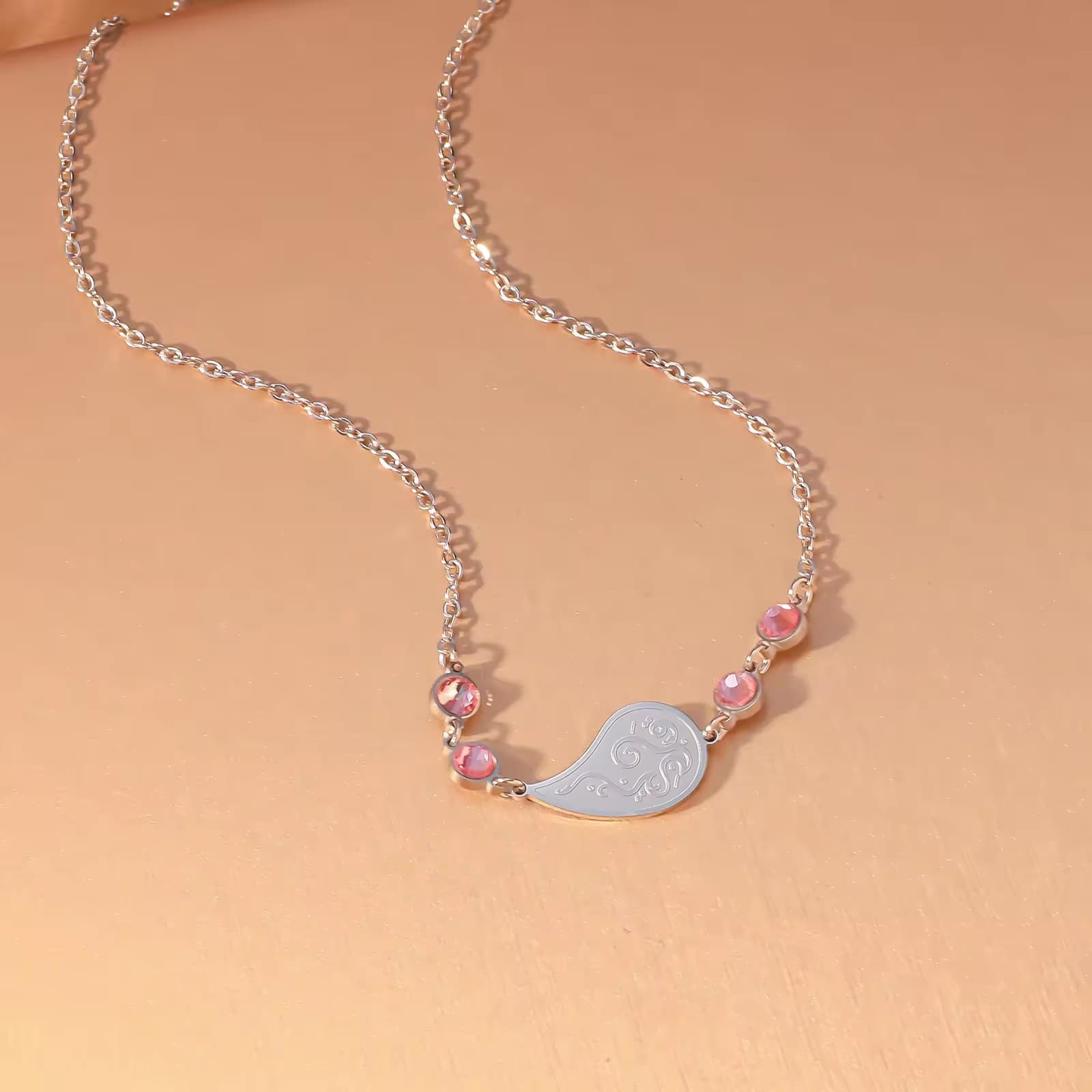 CIGAONI Dewdrop Serenity Necklace - gold teardrop pendant with pink zircon gemstone, delicate spiritual jewelry