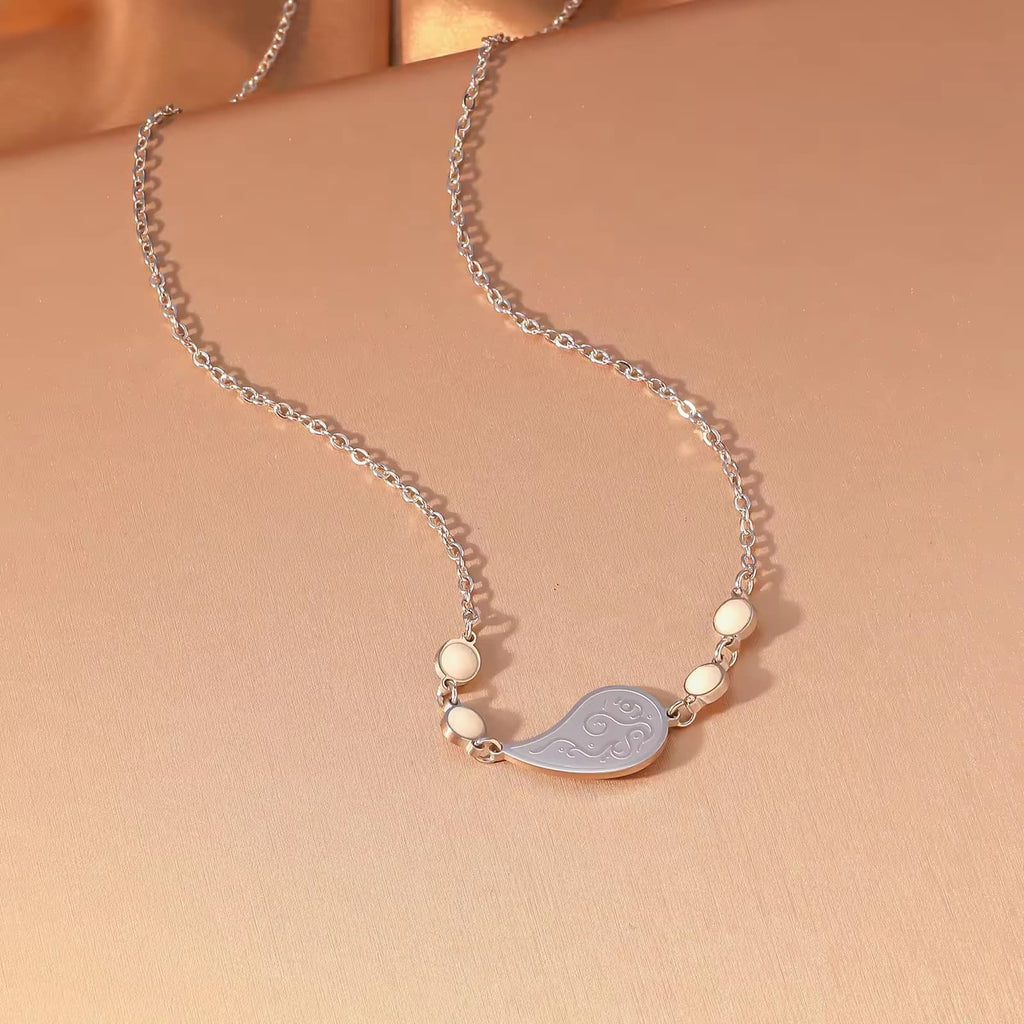 CIGAONI Dewdrop Serenity Necklace - silver teardrop pendant with pink zircon gemstone accent, gift-ready jewelry