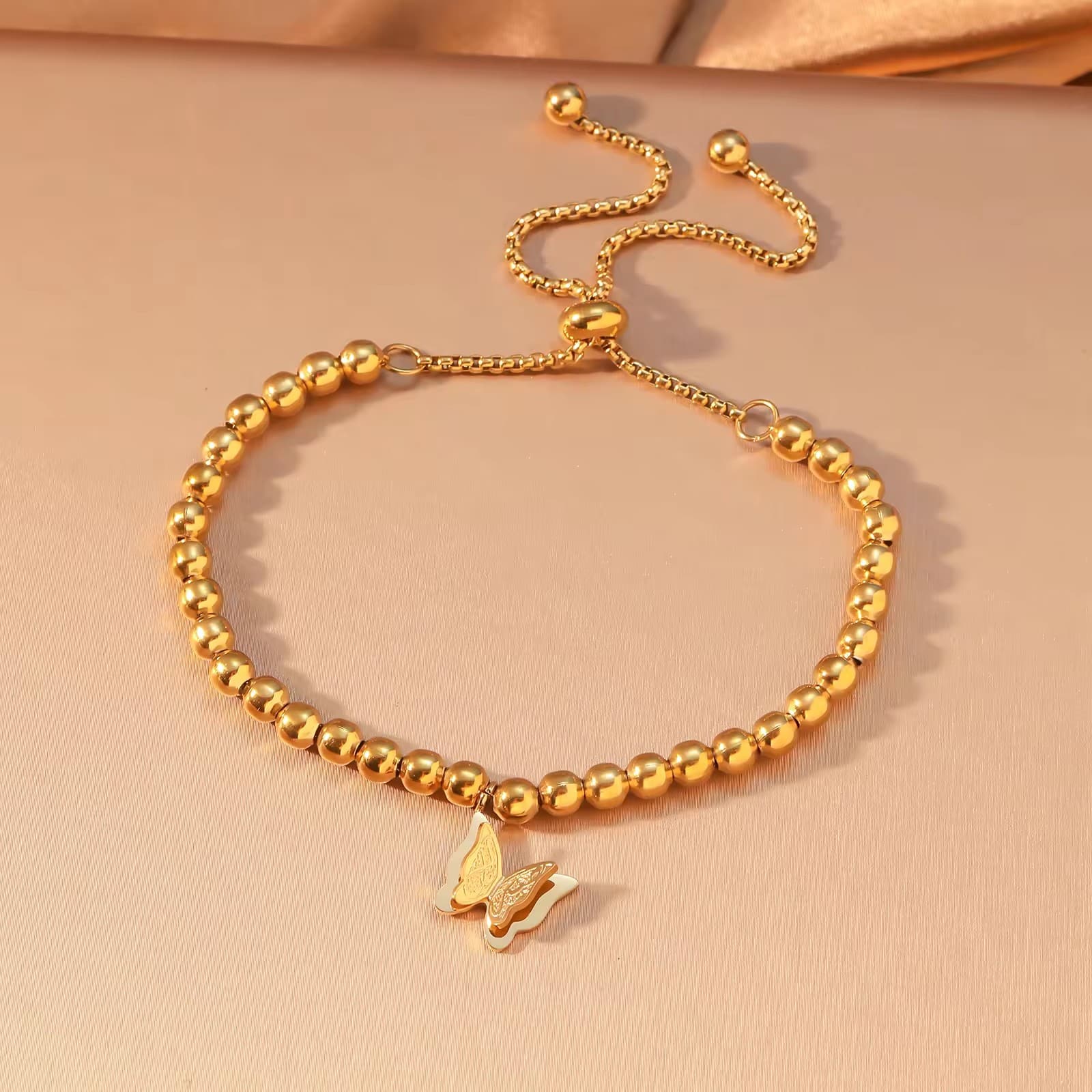 CIGAONI Wings of Amal | Butterfly Filigree Beaded Bracelet - 18K Gold & Silver Stainless Steel Charm Jewelry - Symbol of Patience & Hope