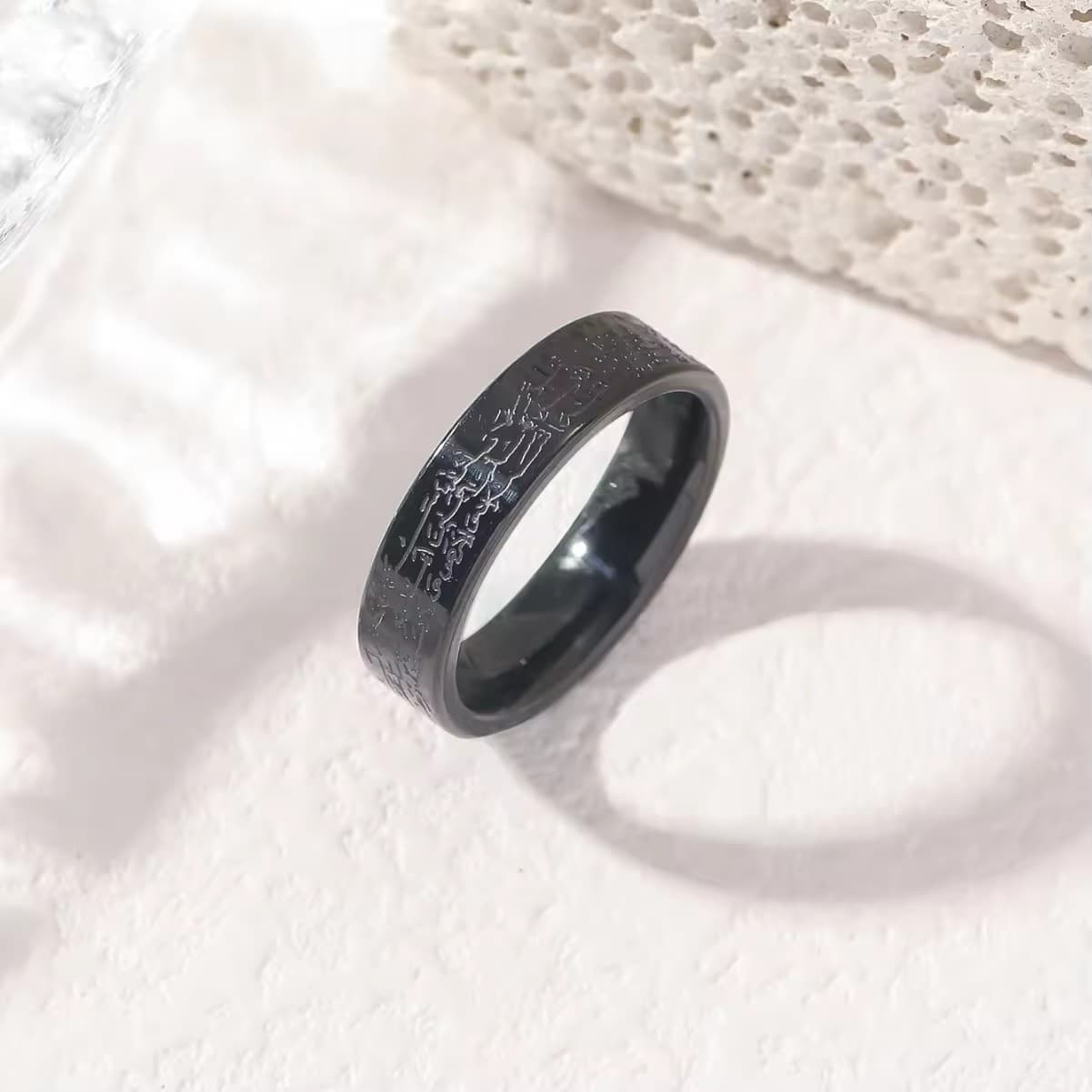 CIGAONI Eternal Verse | Full Arabic Calligraphy Stackable Band Ring – 18K Gold, Silver & Matte Black