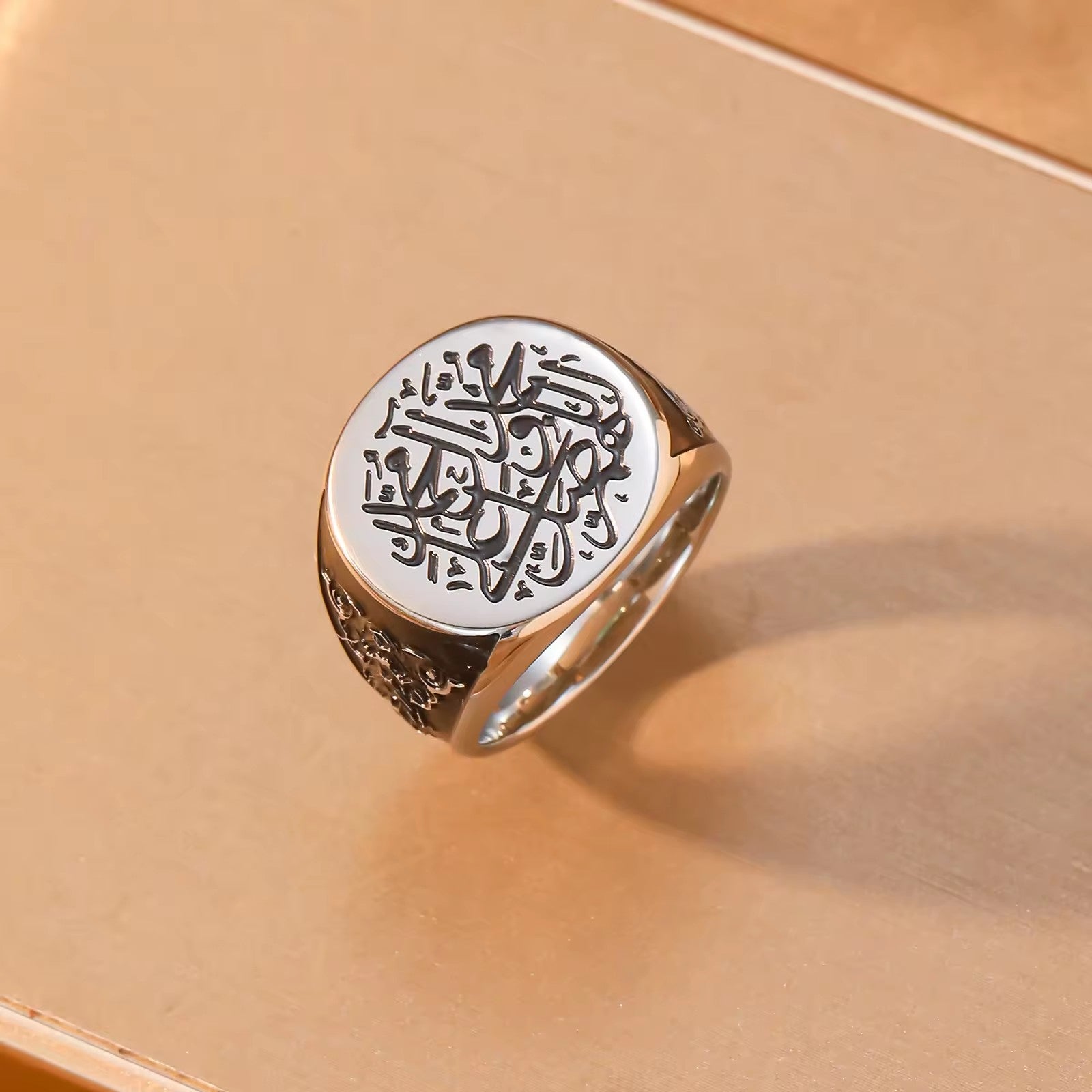 CIGAONI Men's Ayatul Kursi Signet Ring - Round Silver Spiritual Protection Ring
