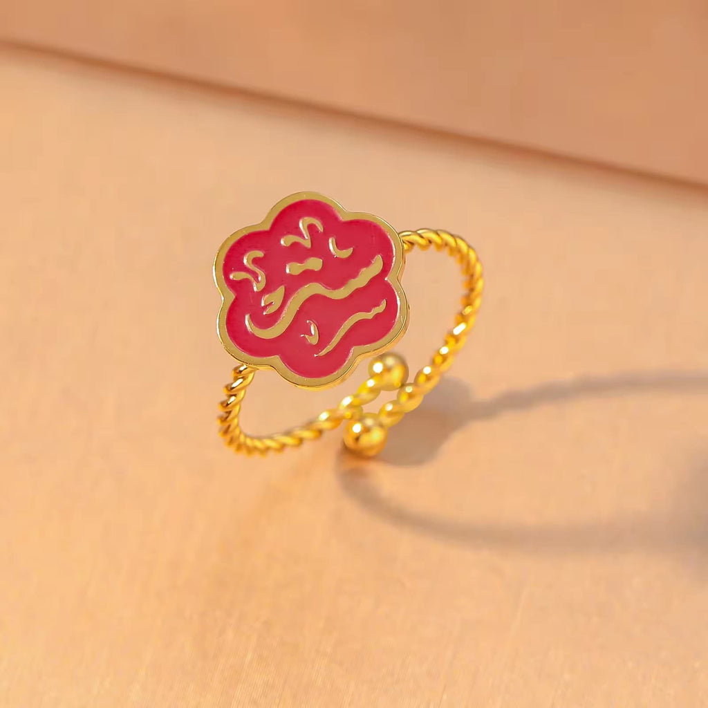 CIGAONI Bloom of Salam | Arabic Calligraphy Enamel Flower Adjustable Ring – 18K Gold & Silver
