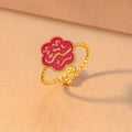 CIGAONI Bloom of Salam | Arabic Calligraphy Enamel Flower Adjustable Ring – 18K Gold & Silver
