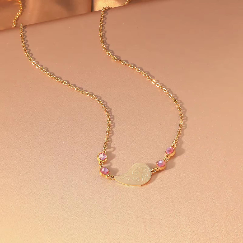 CIGAONI Dewdrop Serenity Necklace - gold teardrop pendant with white zircon gemstone on thin stainless steel chain