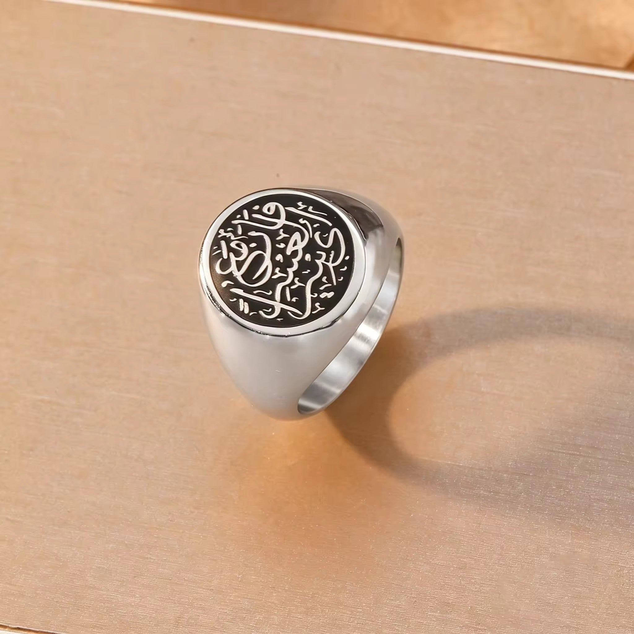 Sacred Throne Verse engraved on CIGAONI silver signet ring for Muslim men
