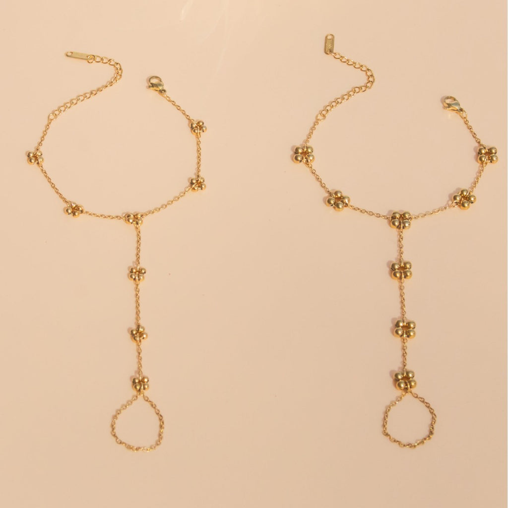 Minimalist and blooming style hand chains - Elegant finger bracelets with adjustable fit and premium gold finish