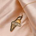 Handcrafted Palestine map pendant necklace with crystal details on pink silk - CIGAONI