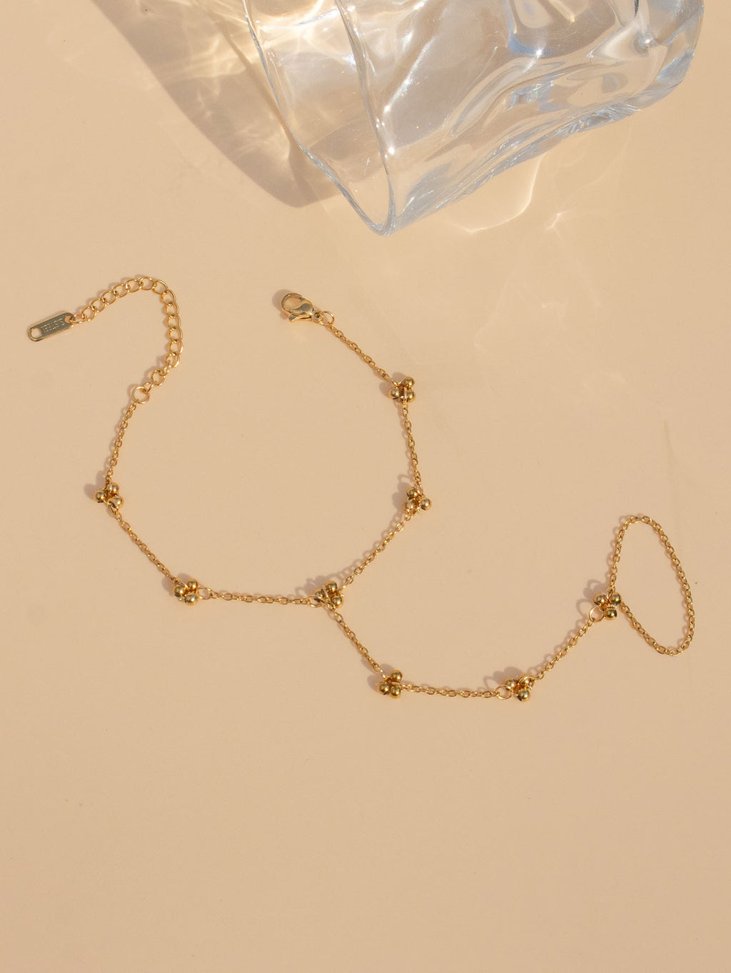 Four flower link minimalist hand chain - Refined 18K gold plated jewelry for daily modest fashion

