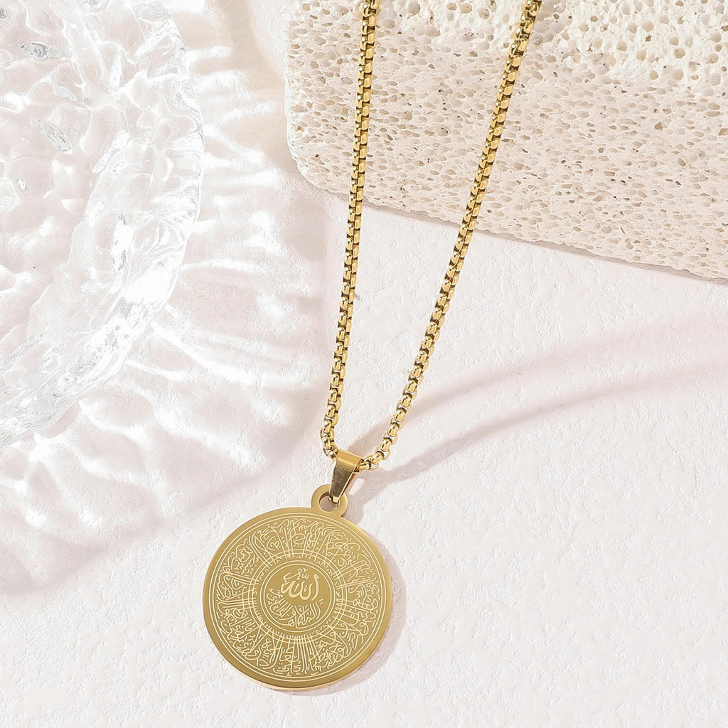 CIGAONI The Center | Concentric "Allah" Calligraphy Medallion Necklace - Gold, Silver, Rose Gold & Matte Black 316L Steel - 99 Names Inspired Sacred Jewelry